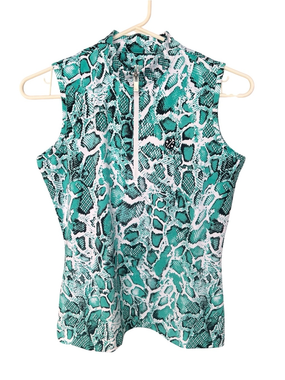 TAIL Sleeveless Golf Zip Tank in Teal Snake Print XS